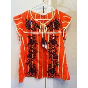 THML Orange Embroidered Blouse Size Medium Women